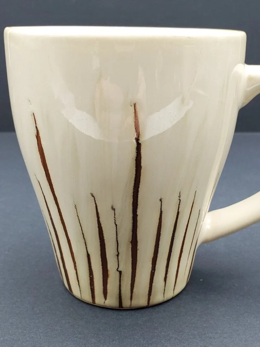 Pier 1 Sanctuary Mugs Tan Stoneware Mugs with Brown Lines
